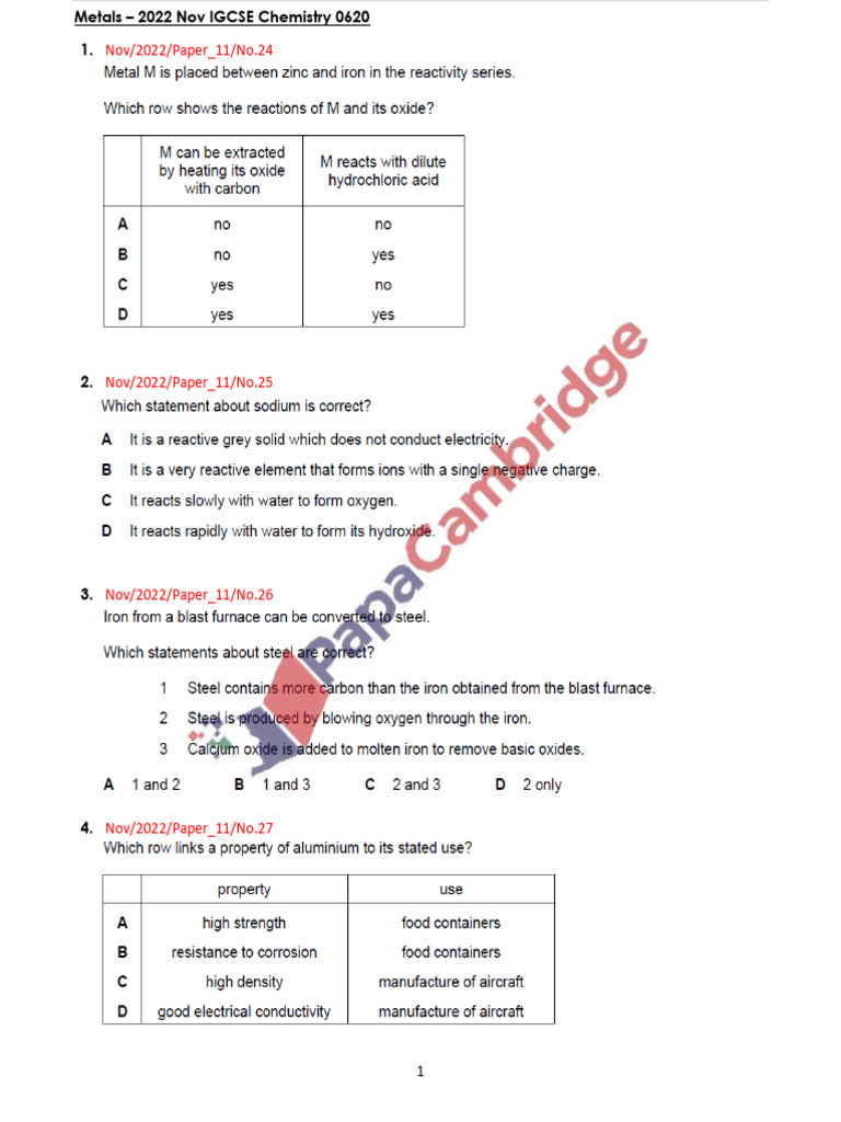 2022N Metals IGCSE Chem 0620 | PDF | Chess Theory | Chess Openings