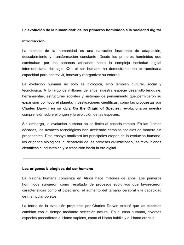 La Evolución de La Humanidad - de Los Primeros Homínidos A La Sociedad ...