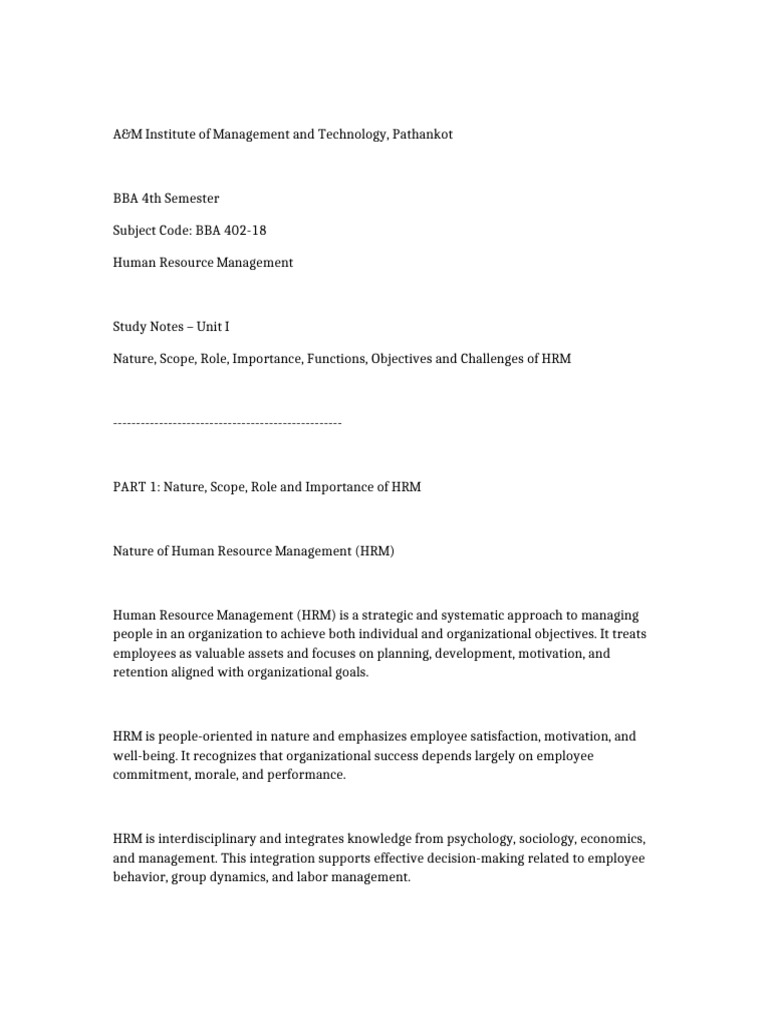 HRM Full Unit I | PDF | Human Resource Management | Employment