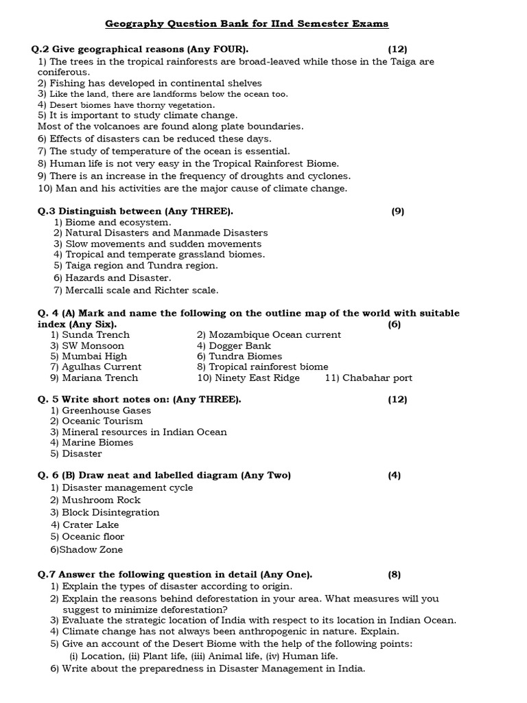Geography Question Bank | PDF | Oceans | Tropics