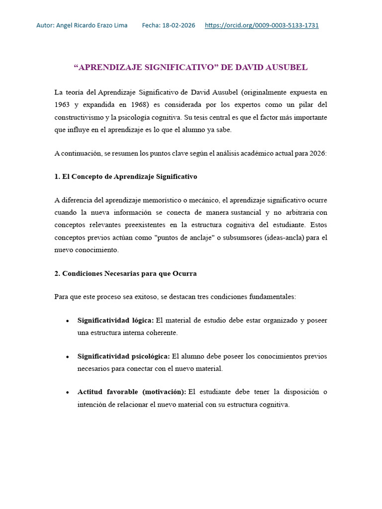 Aprendizaje Significativo de David Ausubel (Resumen) | PDF ...