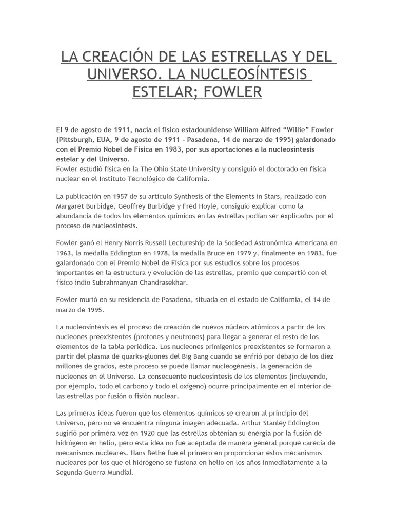 La Creacion de Las Estrellas y Del Universo | PDF | Física nuclear ...
