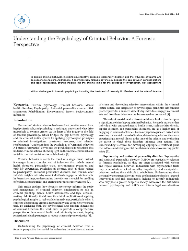 Understanding The Psychology of Criminal Behavior A Forensic ...
