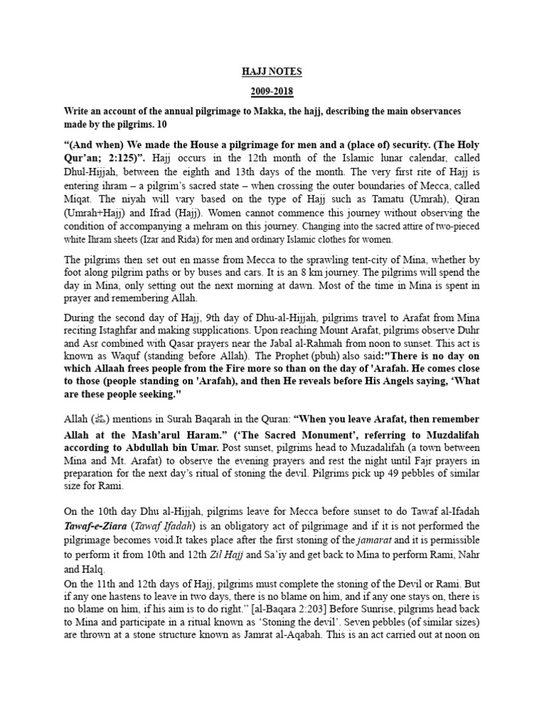 Hajj Notes | PDF | Hajj | Abrahamic Religions