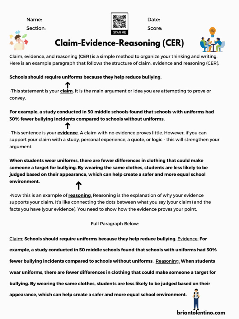 Claim Evidence Reasoning CER 2 | PDF | Reason | Argument