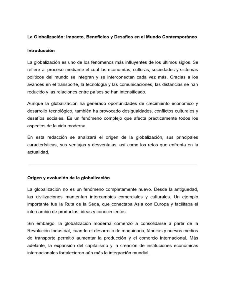 La Globalización - Impacto, Beneficios y Desafíos en El Mundo ...
