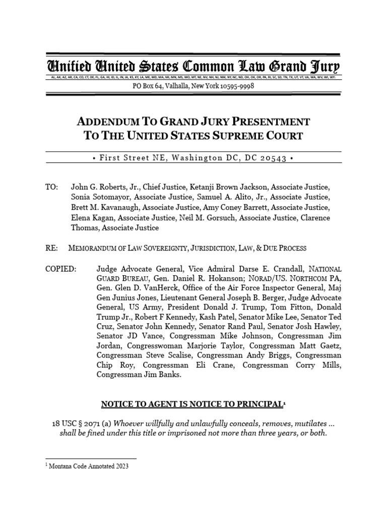 Addendum To Grand Jury Presentment To The United States Supreme Court ...