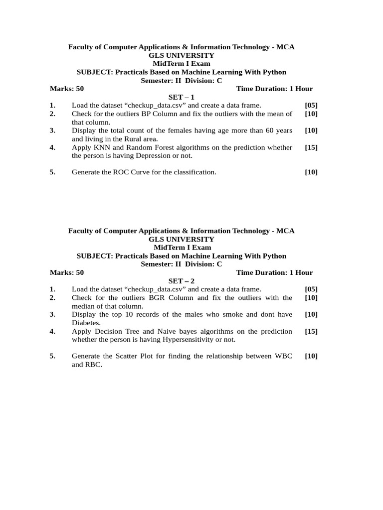 ML Practicals IMidTerm 2024 | PDF