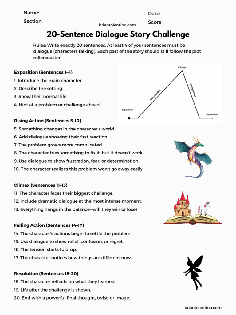 20 Sentence Dialogue Story Challenge 2 | PDF