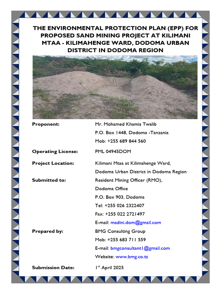 Environmental Protection Plan (Epp) For Proposed Sand Mining Project at ...