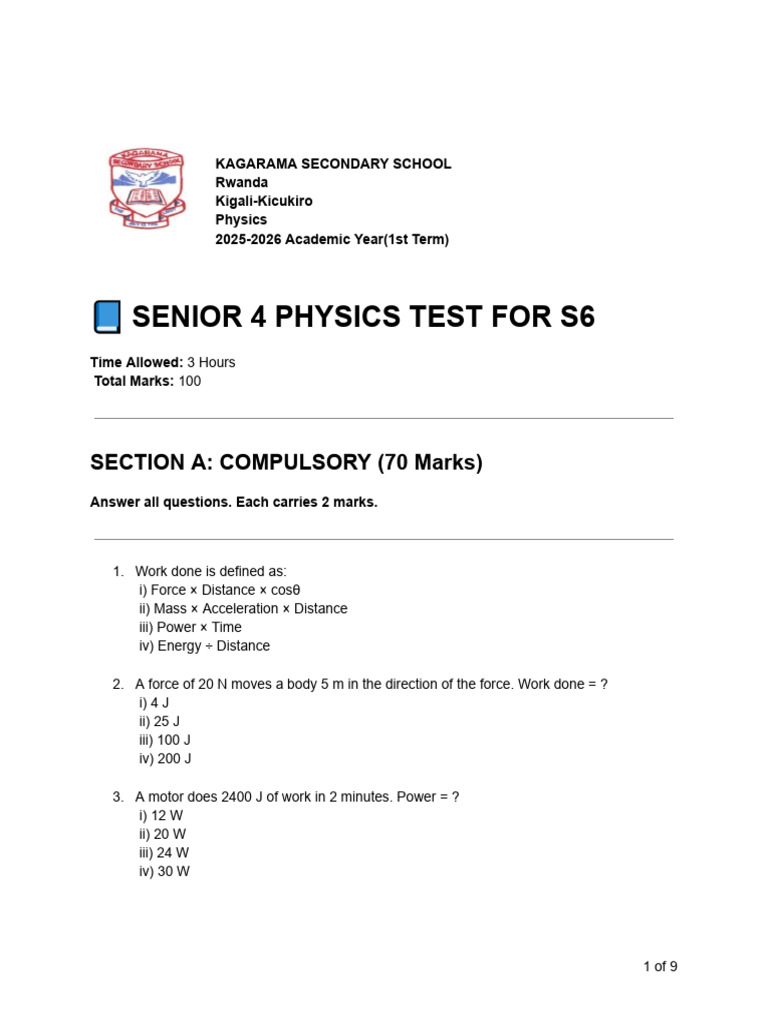 Physics Test | PDF