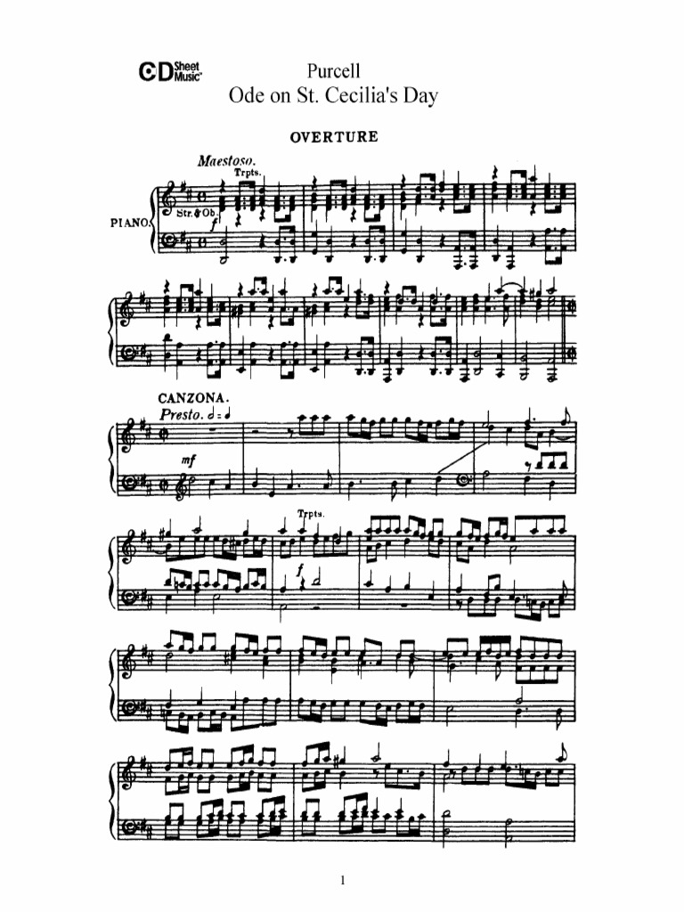 Purcell - Ode On St. Cecilia's Day, Part I | PDF