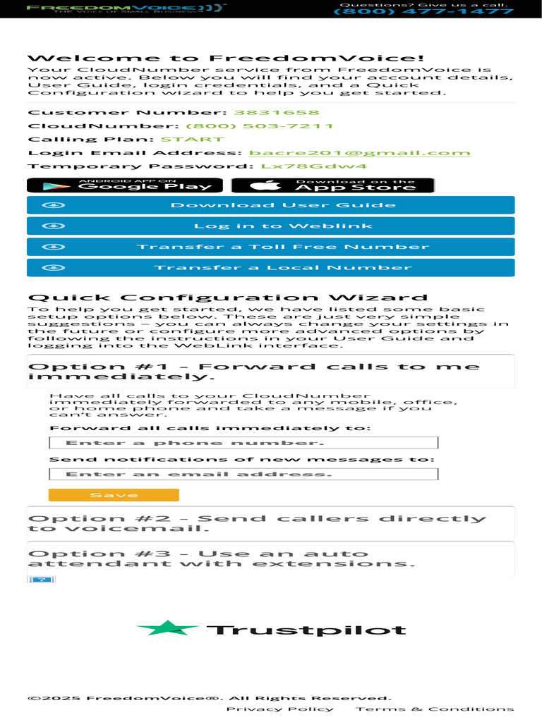 Thank You For Your Order! CloudNumber by FreedomVoice® | PDF
