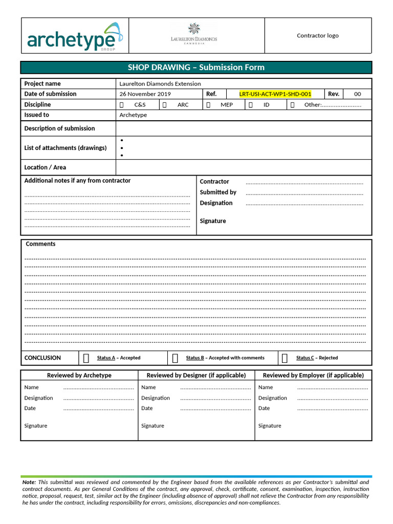 02 Shop Drawing Submission Form | PDF