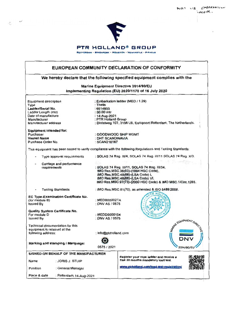 Embarkation Ladder For Life Boats - Approval | PDF