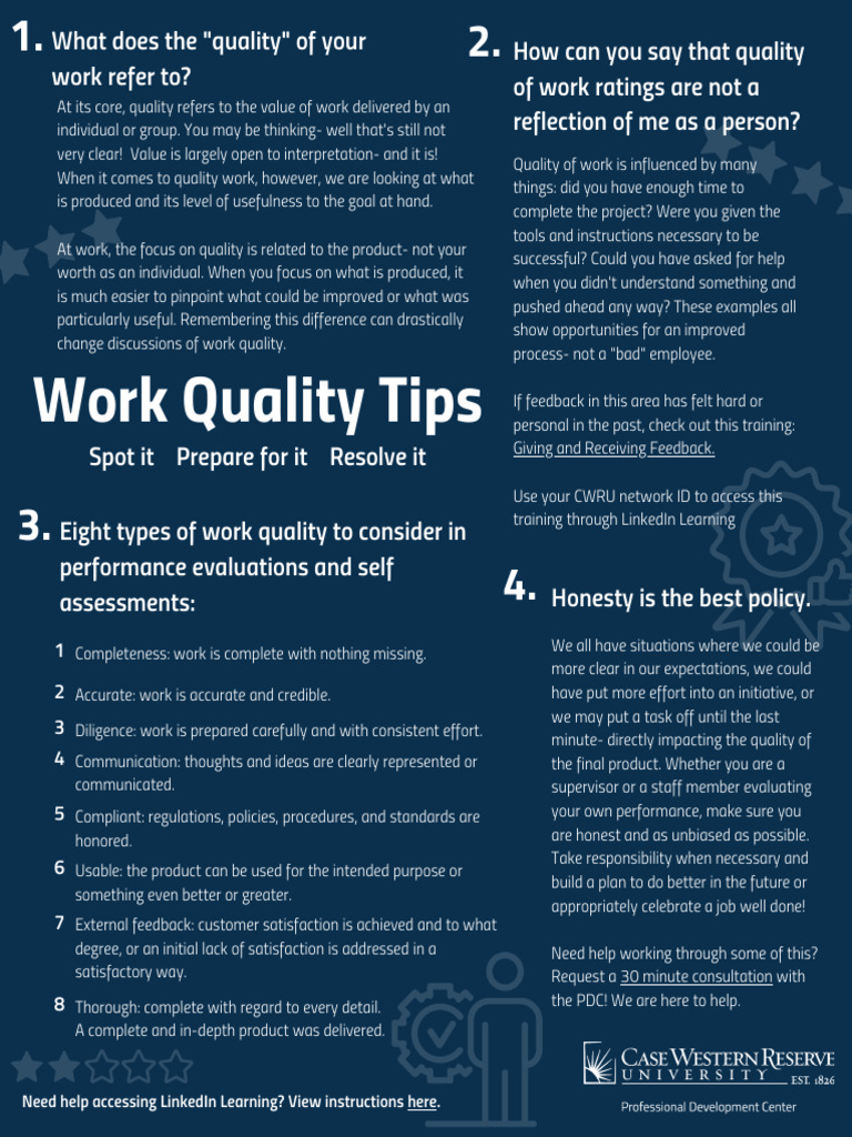 Work Quality Tips | PDF | Performance Appraisal | Social Psychology
