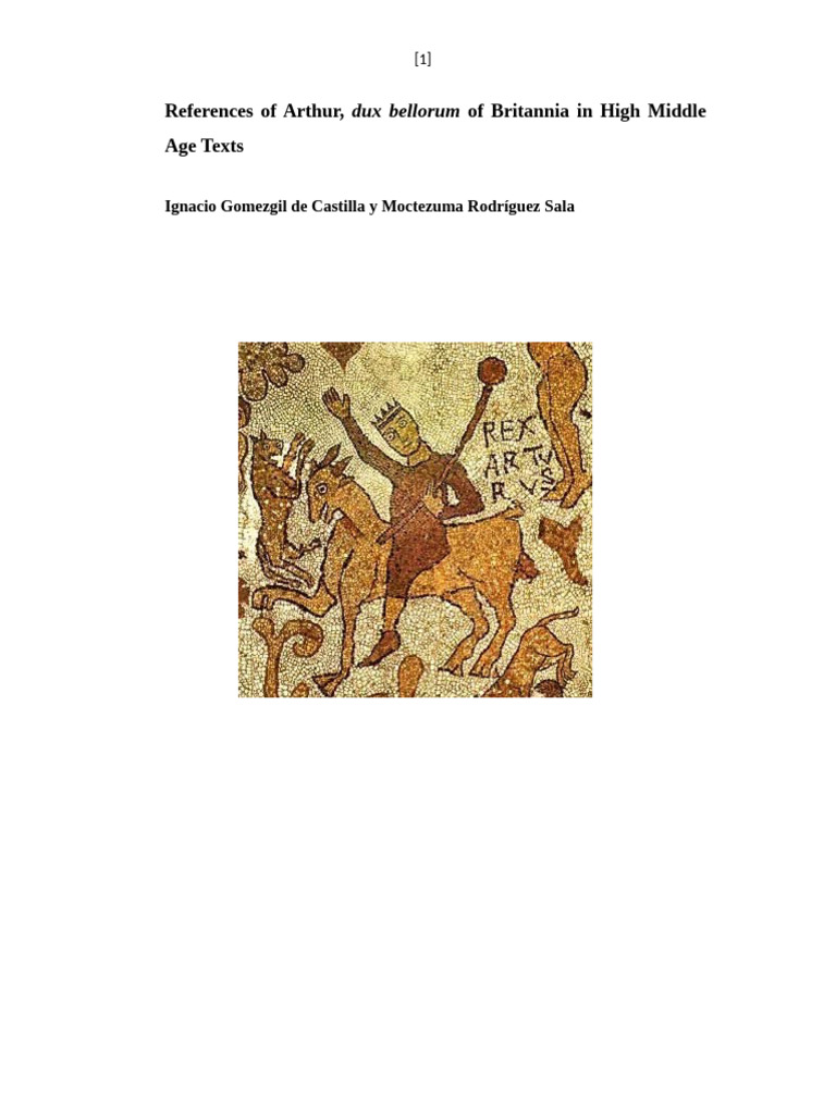 References of Arthur Dux Bellorum of Britannia in High Middle Ages ...
