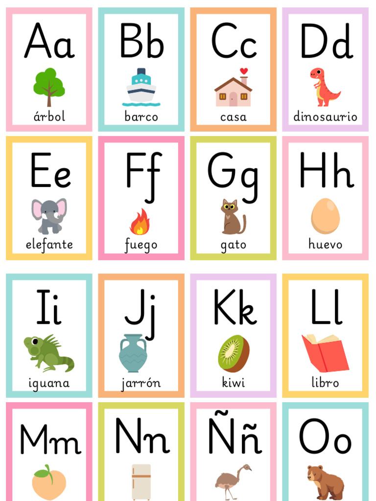 Tarjetas Educativas Vocabulario Abecedario Ilustración Colorido | PDF