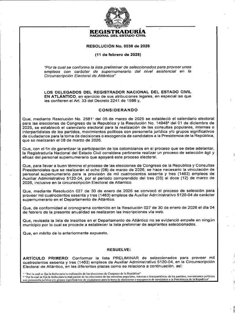 Resolucion 0036 Del 11 de Febrero0036 de 2026 - Atlantico | PDF | Toma ...