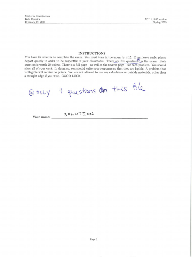 Exam 1 Practice Short Answer Qii | PDF
