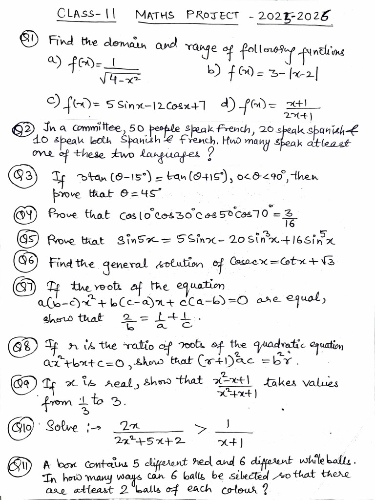 Maths Project Class 11-1 | PDF