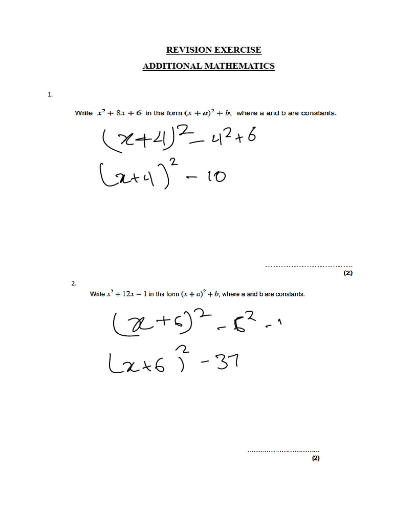 Revision Exercise Add Maths Ti | PDF