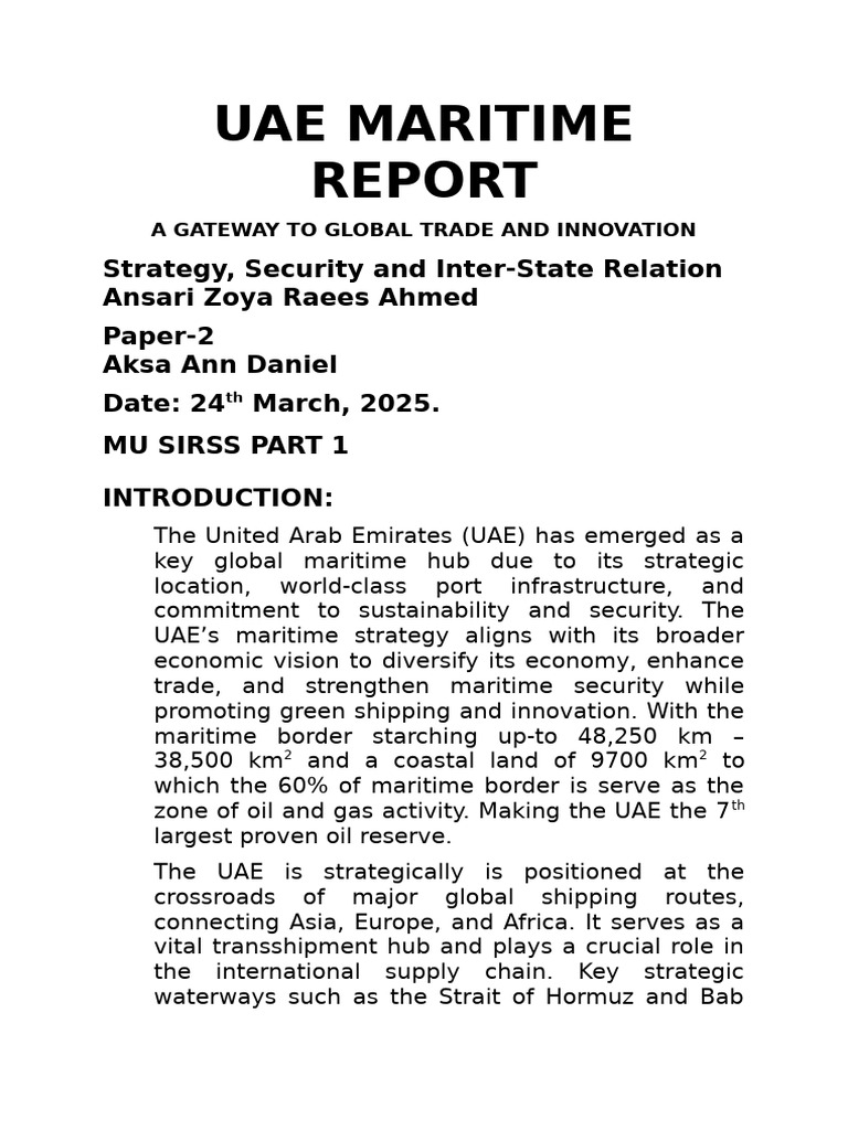 Uae Maritime Strategy Report | PDF | United Arab Emirates | Persian Gulf
