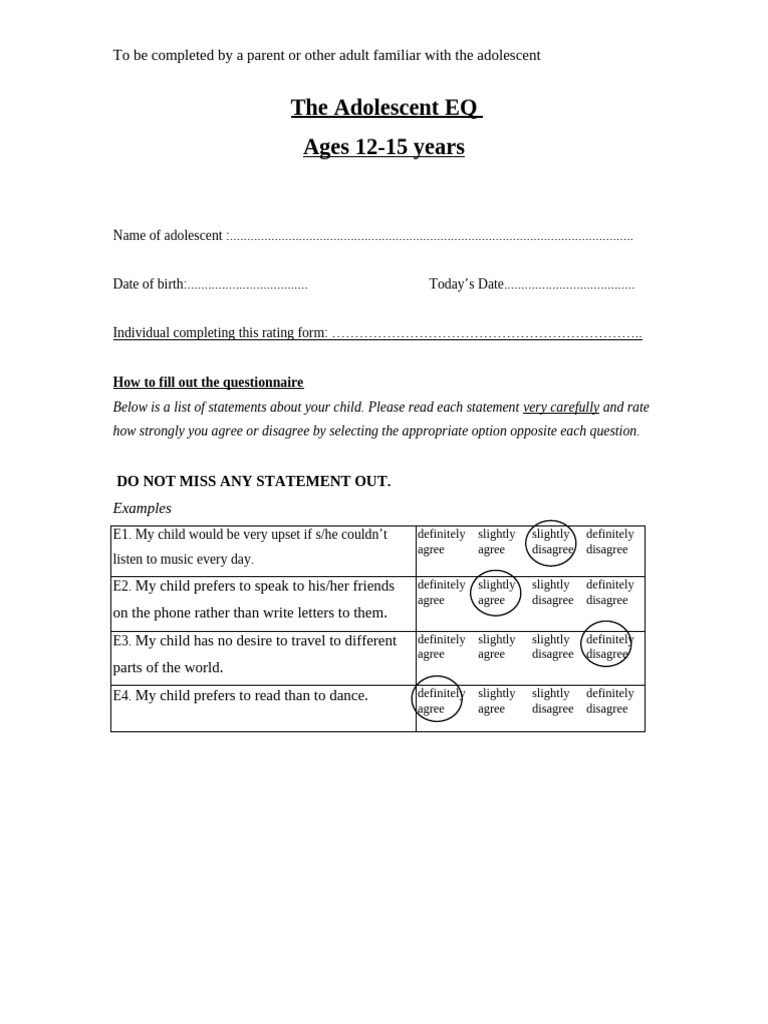 EQ Adolescent-Parent Report | PDF | Experience | Adolescence