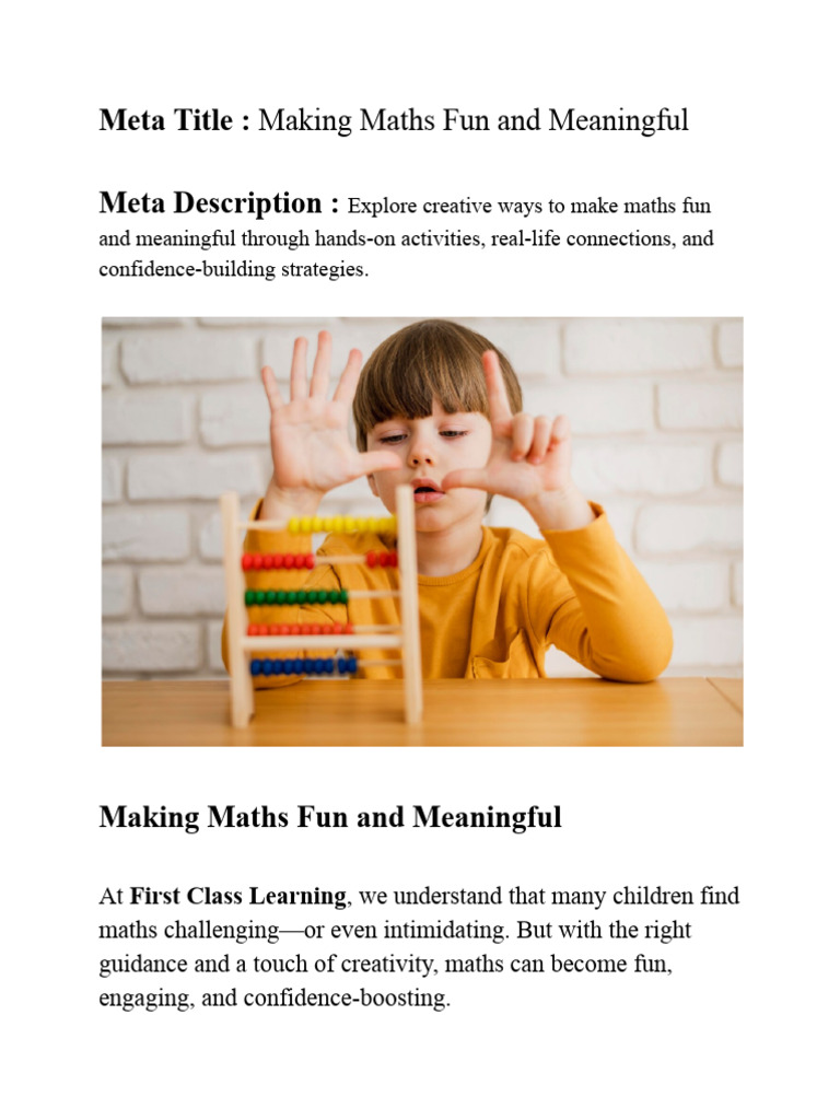 Making Maths Fun - Activities That Build Confidence | PDF | Mathematics ...