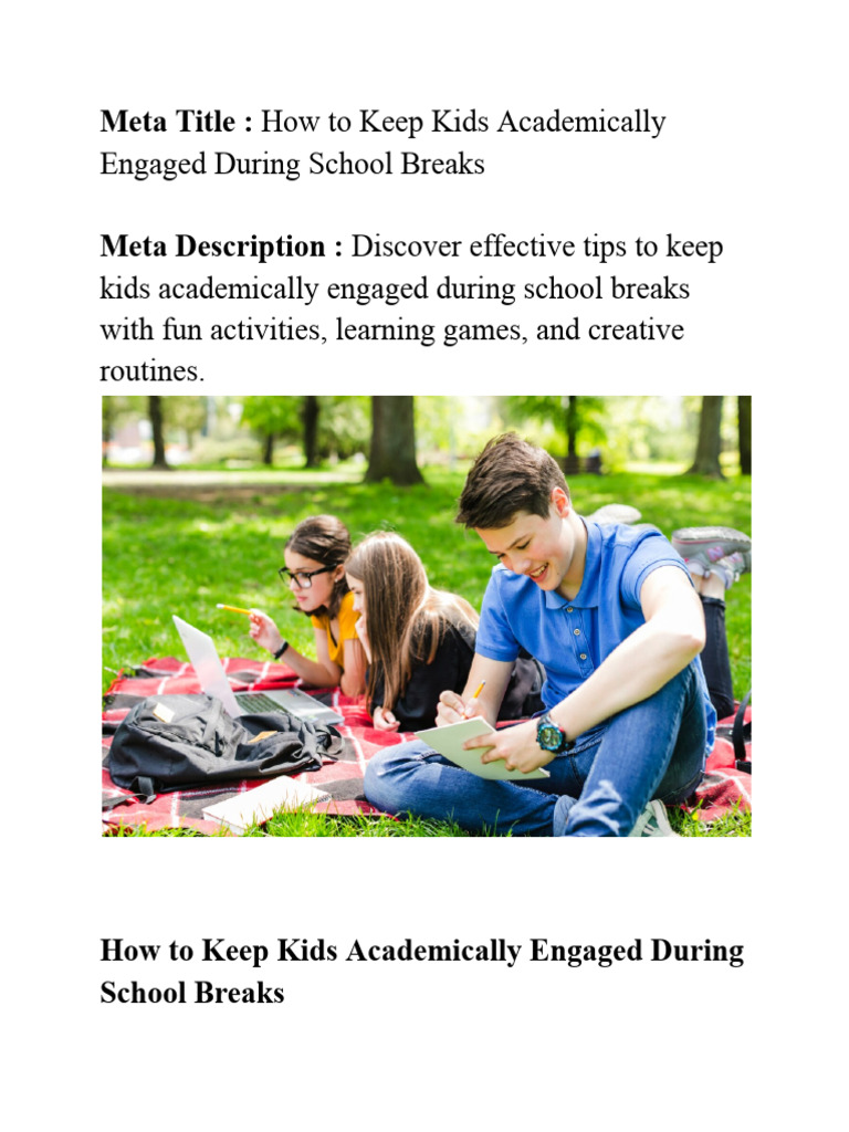 How To Keep Kids Academically Engaged During School Breaks | PDF ...