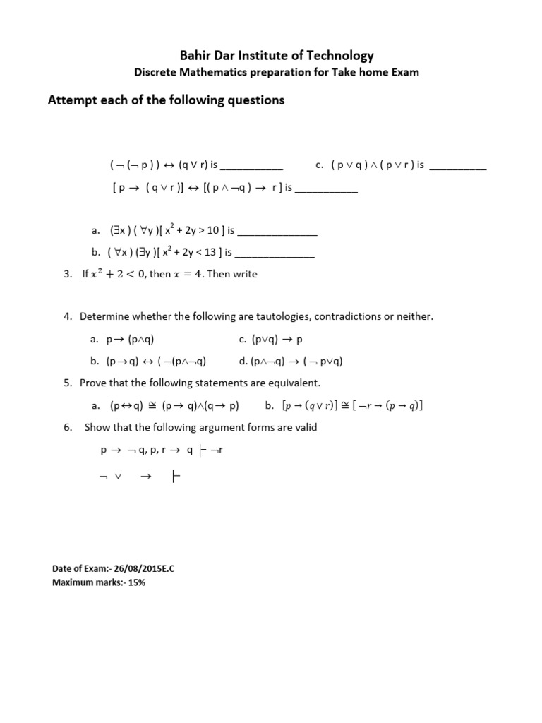 Take Home Exam | PDF