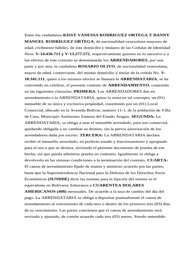 CONTRATO de Alquiler Comercial Kissy Rodriguez y Rosario Olivo | PDF ...
