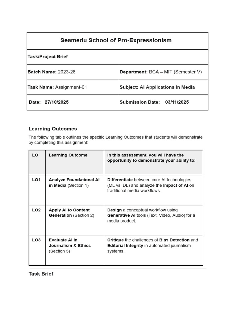 Assignment 1 AI Applications in Media | PDF | Artificial Intelligence ...