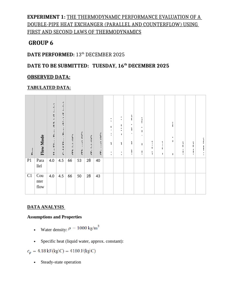 Experiment 6 DATA Heat Exchanger COMPUTER | PDF | Heat | Temperature