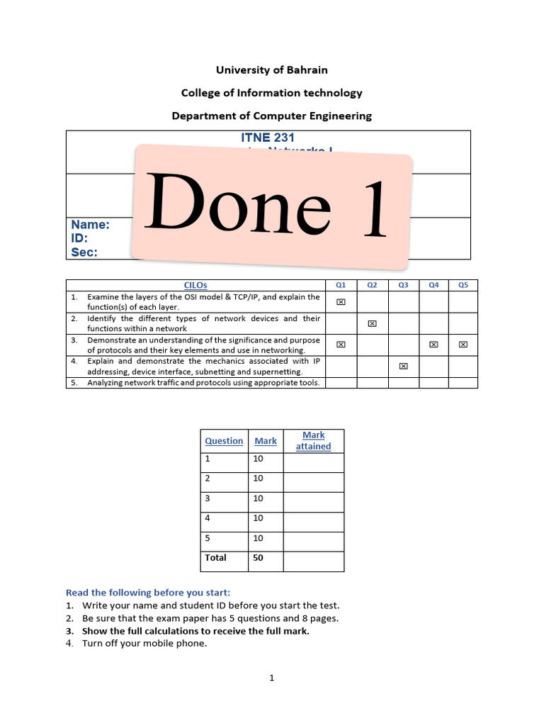 ITNE 231 Final Exam Sem 1 2023 For Printing | PDF | Transmission ...