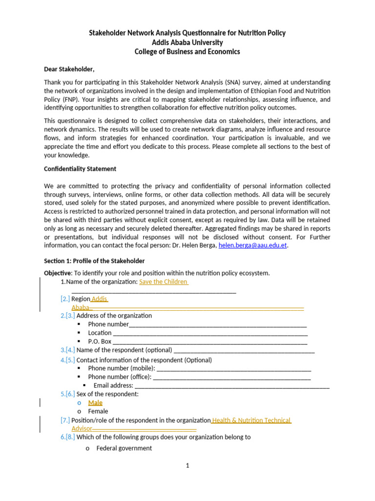 Questionnaire For Stakeholder Analysis - Final | PDF | Policy