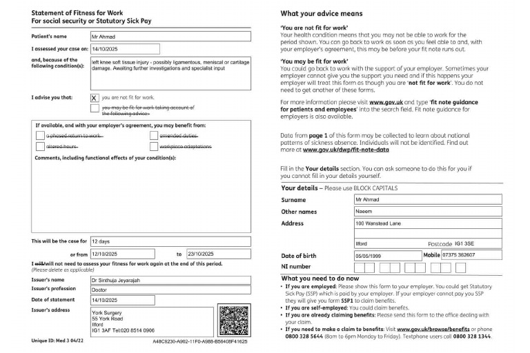 Sick Note | PDF