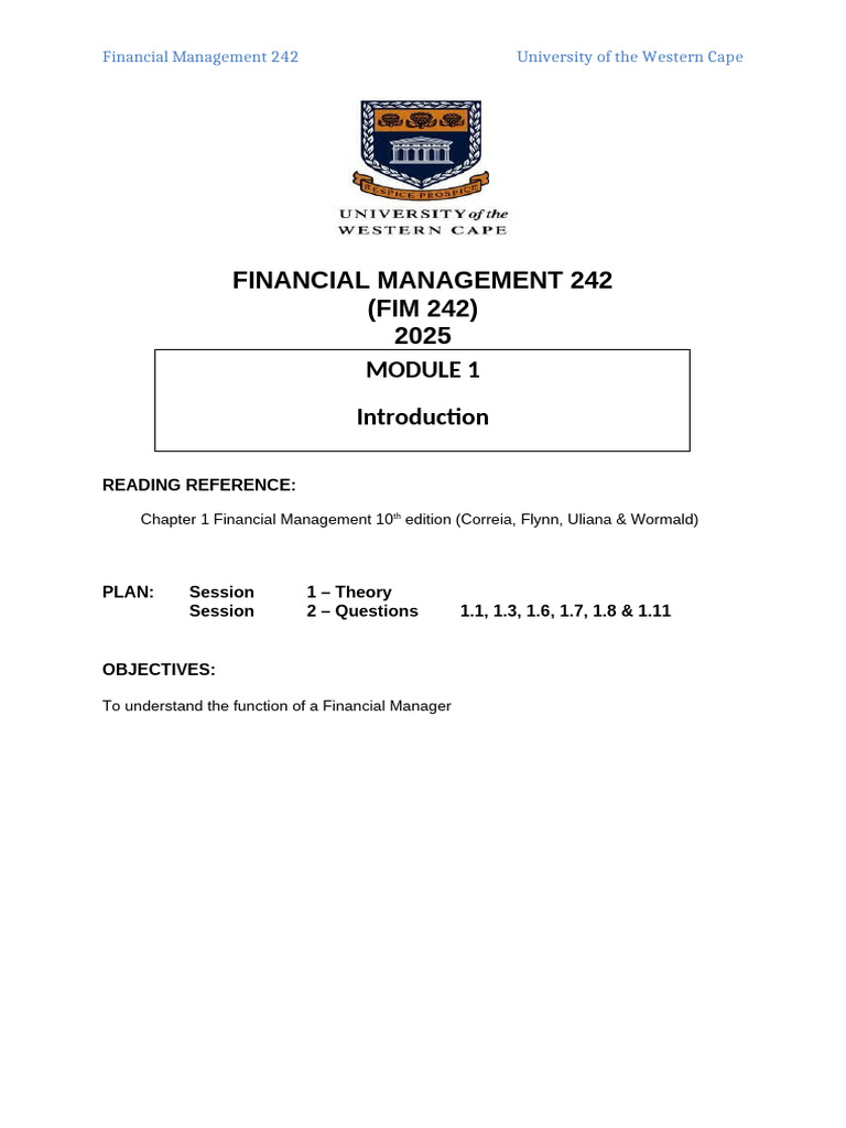 FIM 242 Module 1 Introduction 2025 | PDF | Investing | Equity (Finance)