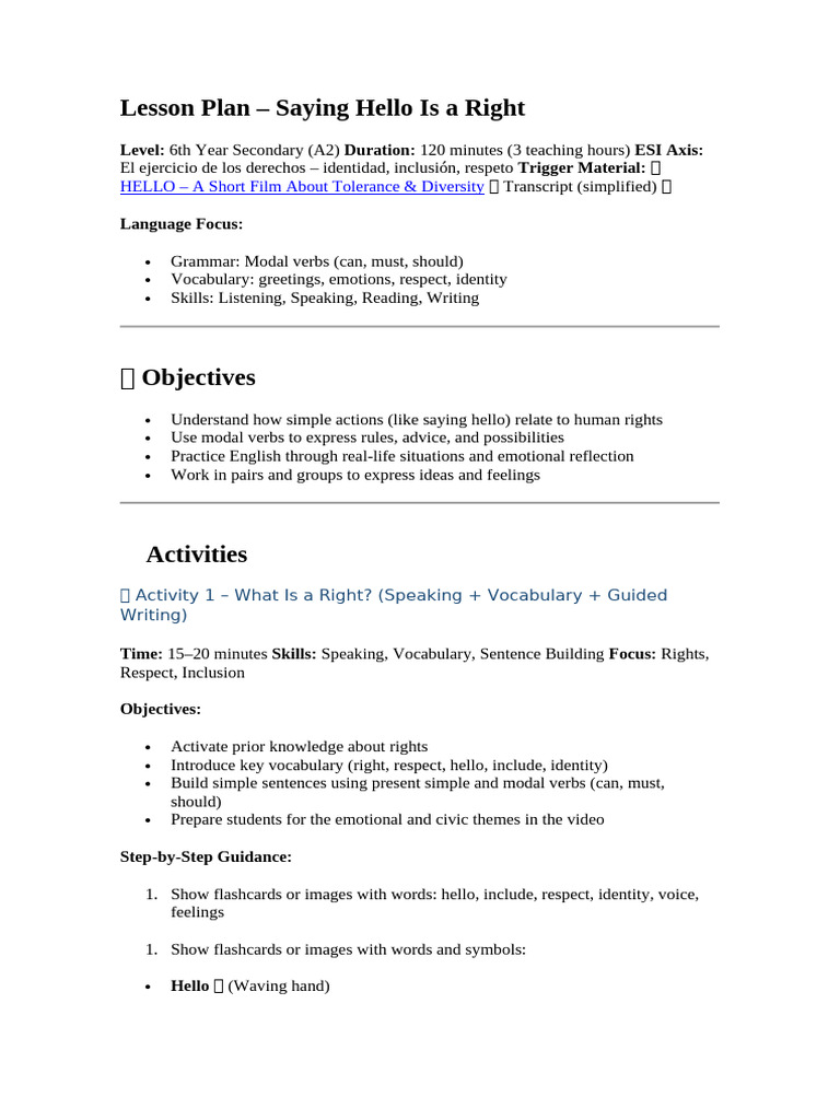 Lesson Plan - 6th Year - ESI | PDF | Vocabulary | Verb