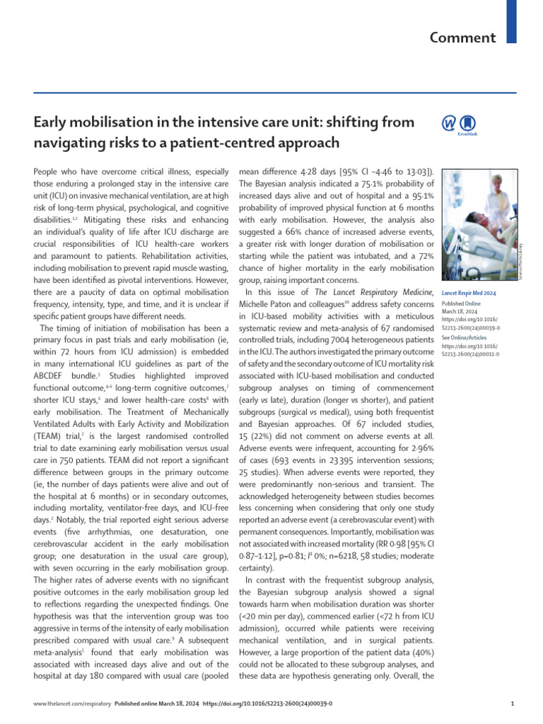 Early Mobilization 2024 Lancet | PDF | Intensive Care Medicine ...