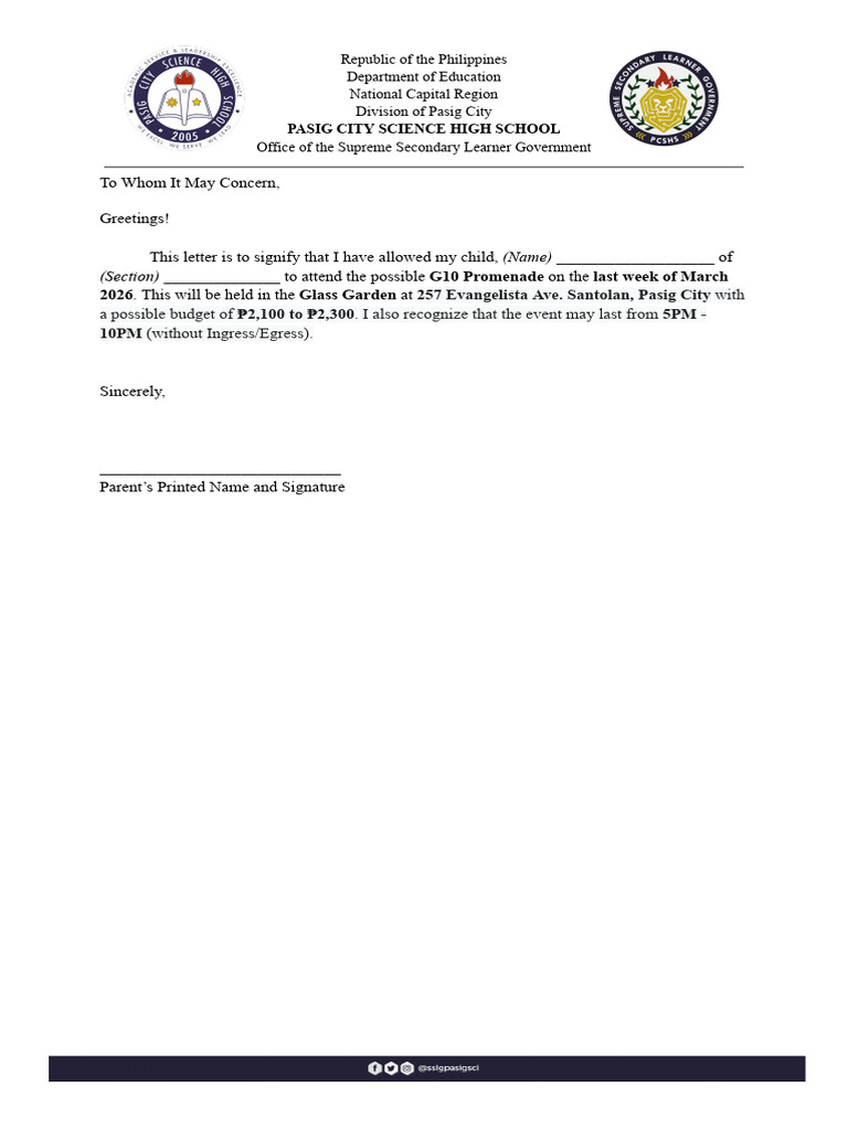 g10 Prom Initial Consent Form | PDF