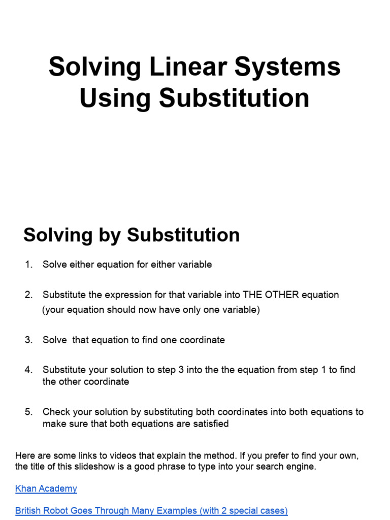 Solving Linear Systems Using Substitution | PDF