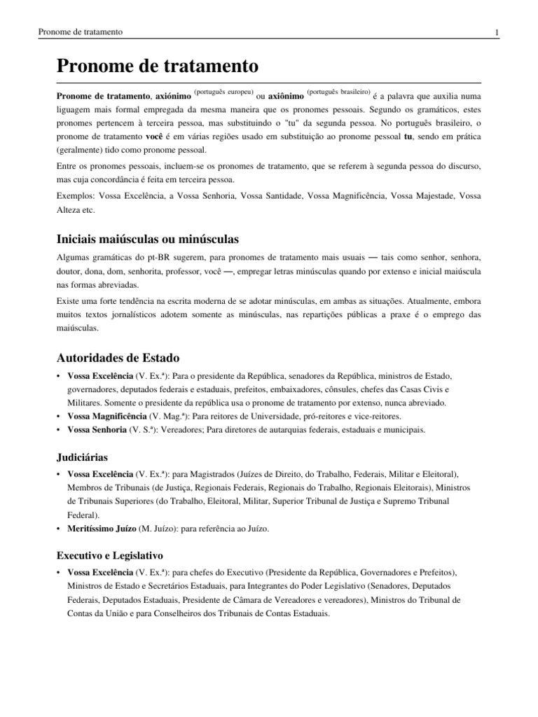 Guia Completo de Pronomes de Tratamento | PDF | Pronome | Diploma de ...