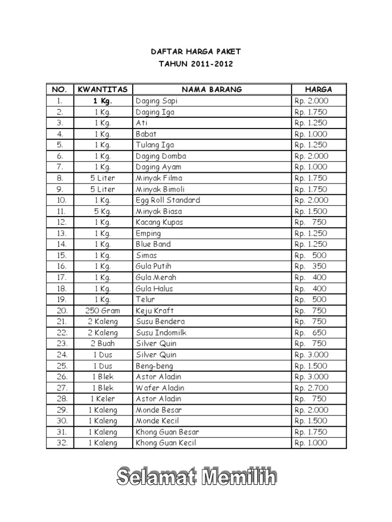 Daftar Harga Paket Lebaran Pdf