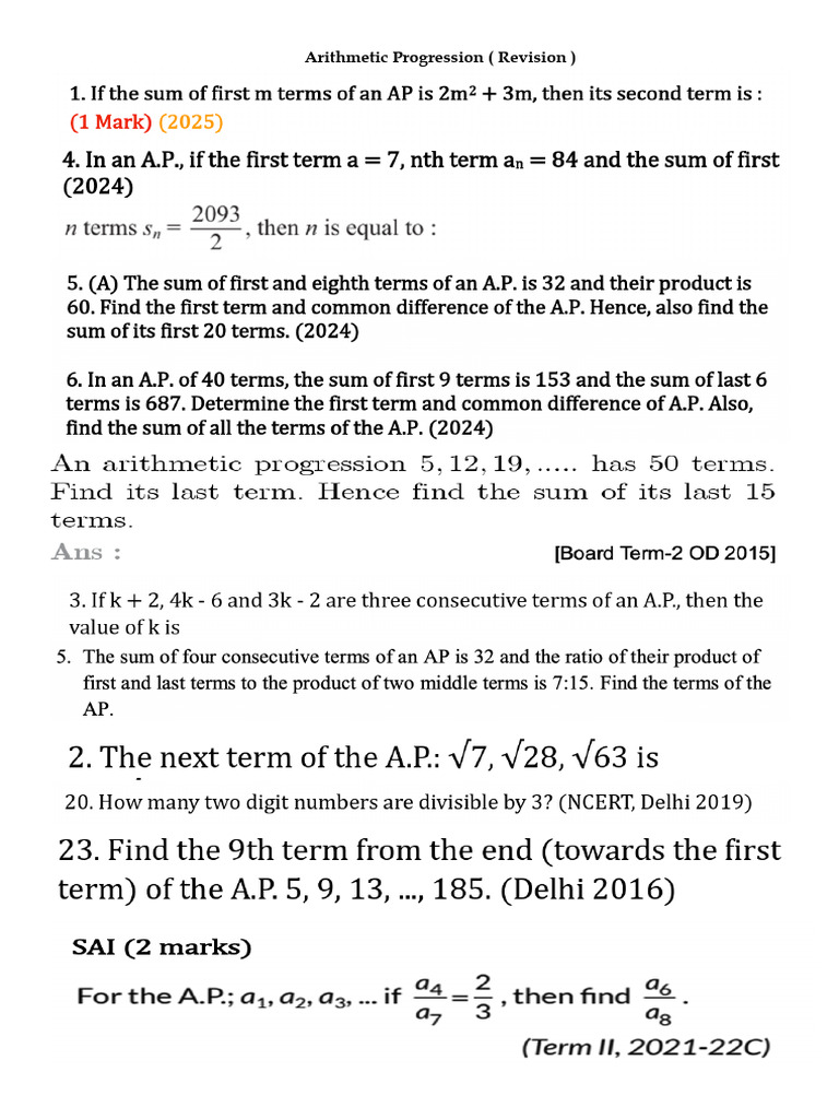 Arithmetic Progression (Revision) | PDF