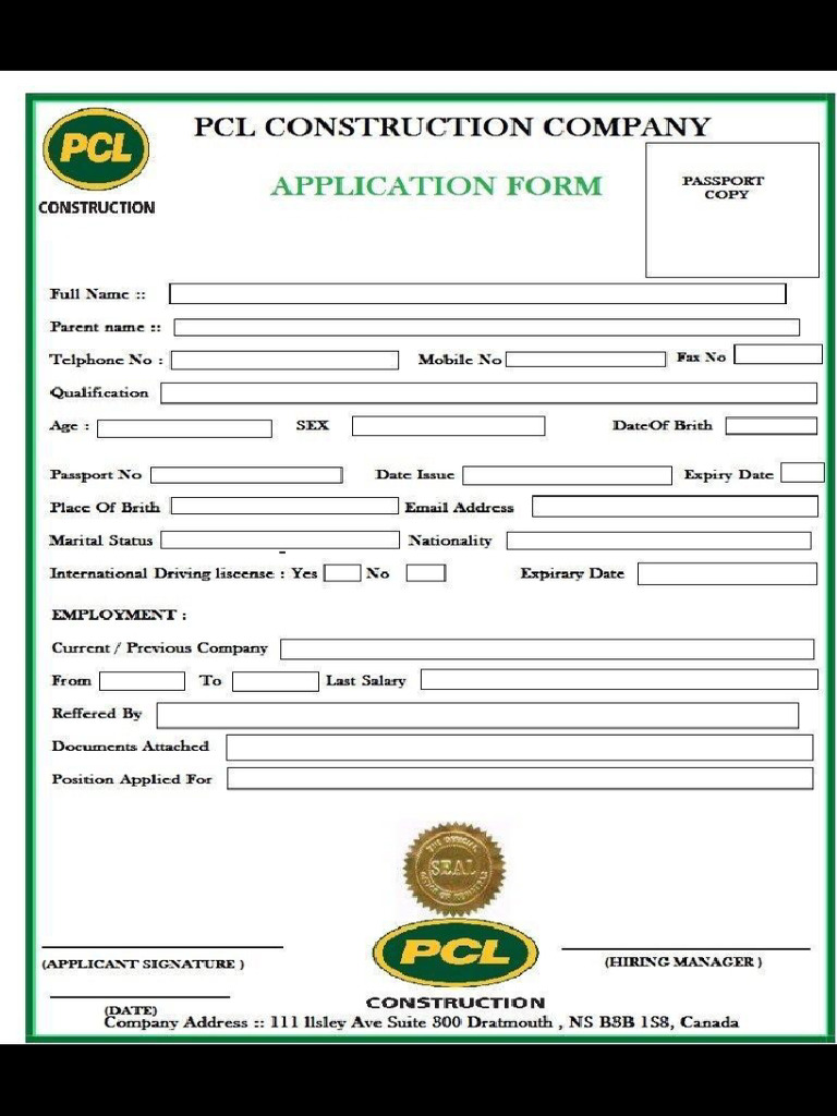 Application PCL Form | PDF