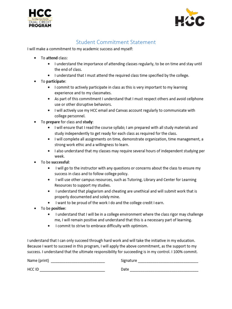 Student Commitment Statement | PDF