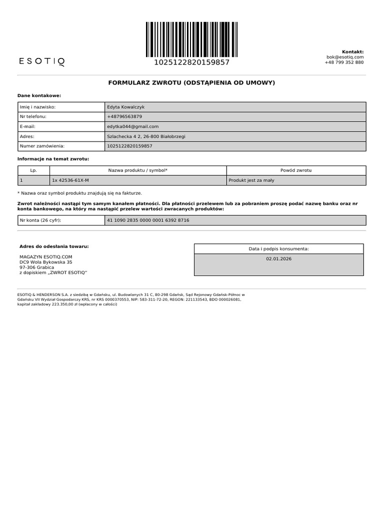 Return-Form | PDF