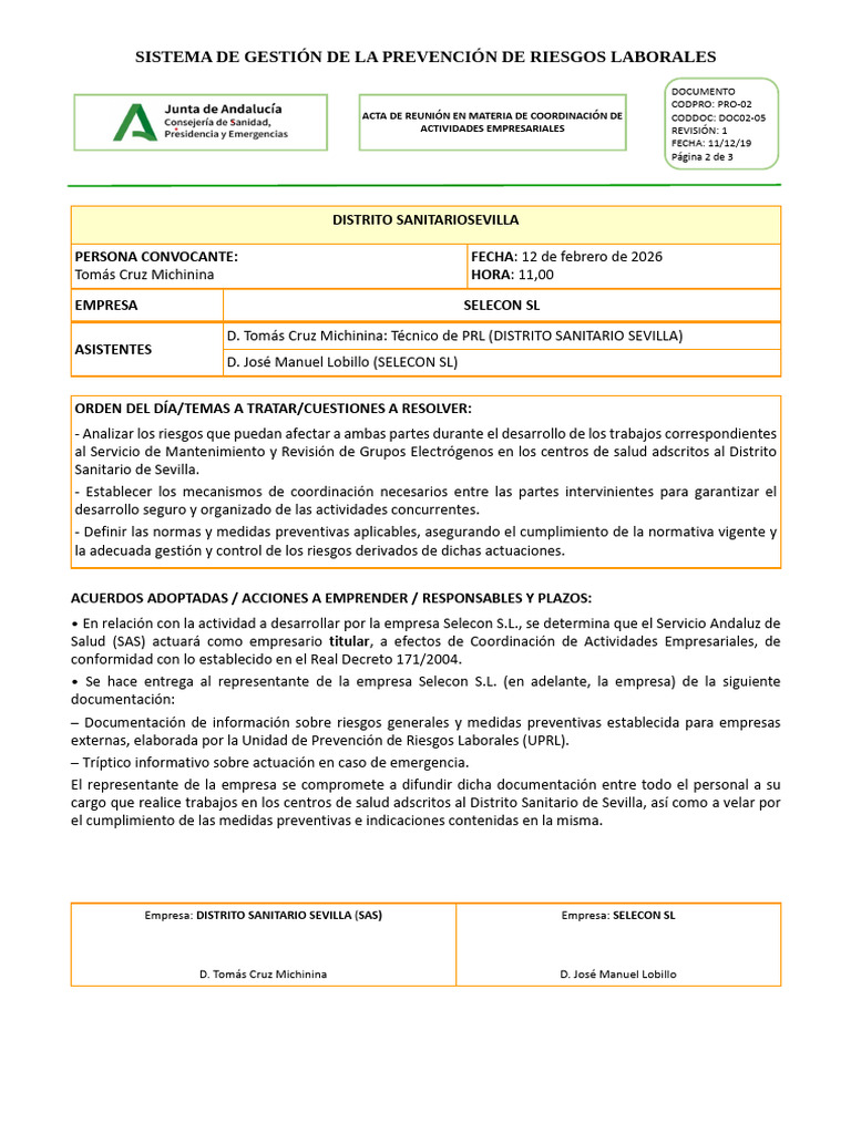Acta Coordinación Empresa Selecon | PDF | Business