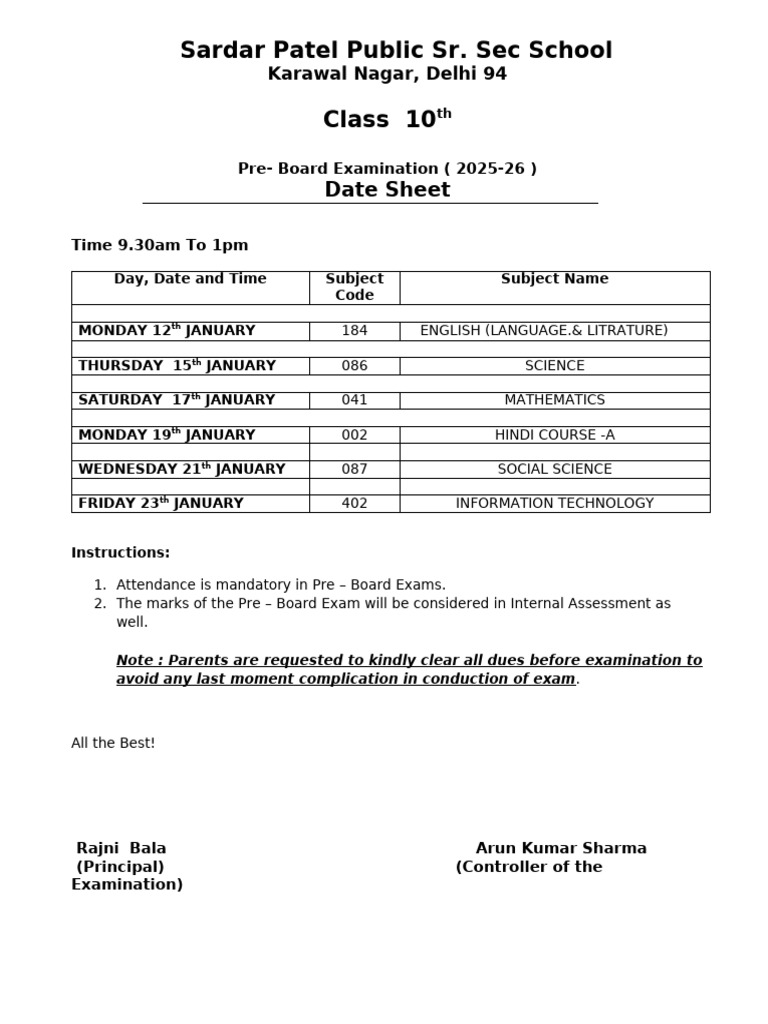 10th Class Pre Board | PDF
